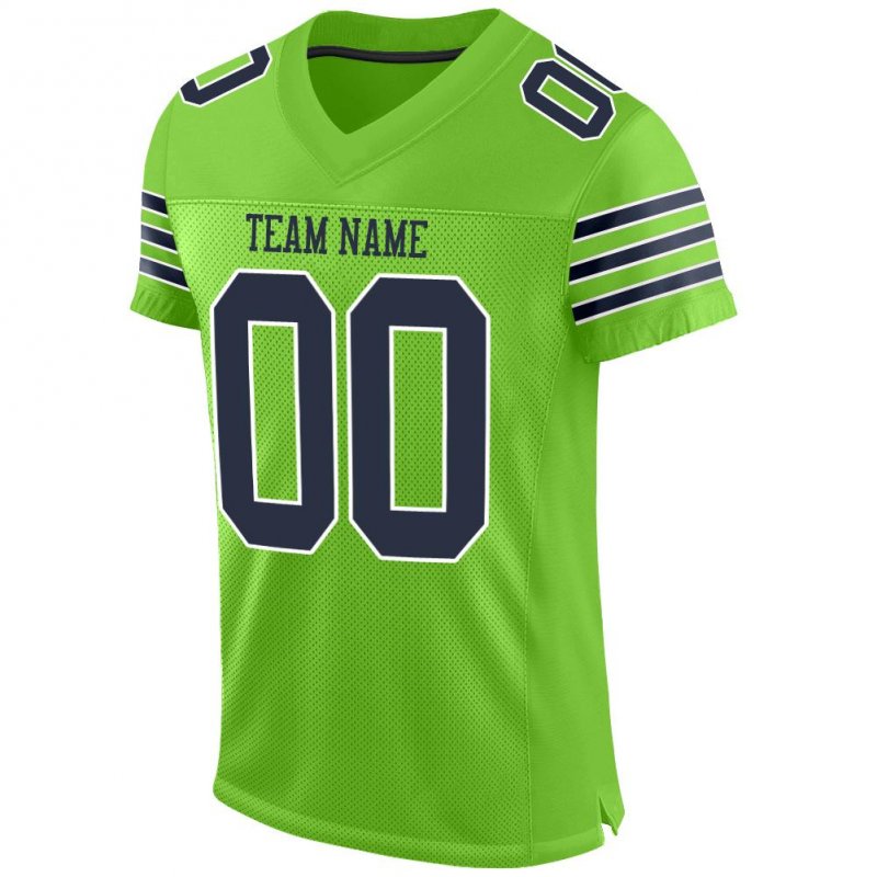 Men's Custom Neon Green Navy-White Mesh Authentic Football Jersey