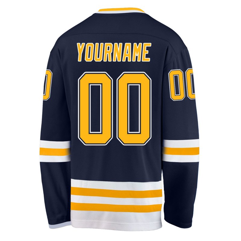 Men's Custom Navy Gold-White Hockey Jersey