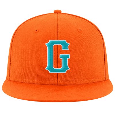 Custom Orange Aqua-White Stitched Adjustable Snapback Hat