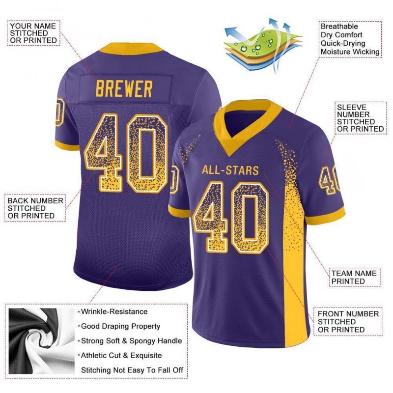 Men's Custom Purple Gold-White Mesh Drift Fashion Football Jersey