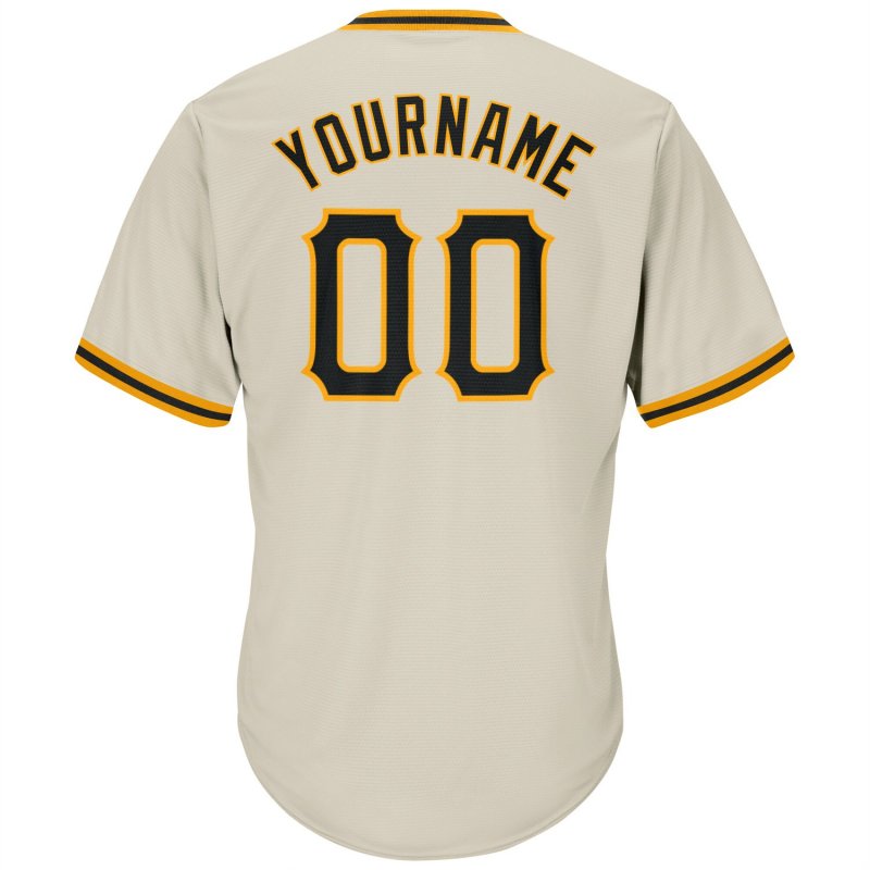 Men's Custom Cream Black-Gold Authentic Throwback Rib-Knit Baseball Jersey Shirt