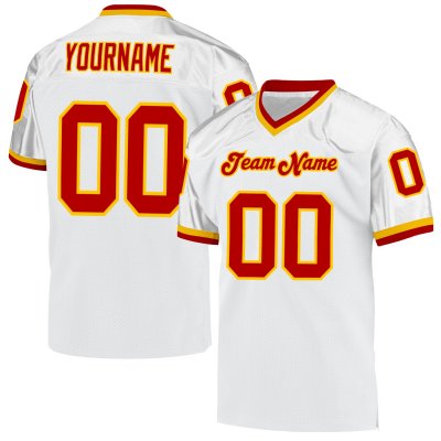 Men's Custom White Red-Gold Mesh Authentic Throwback Football Jersey