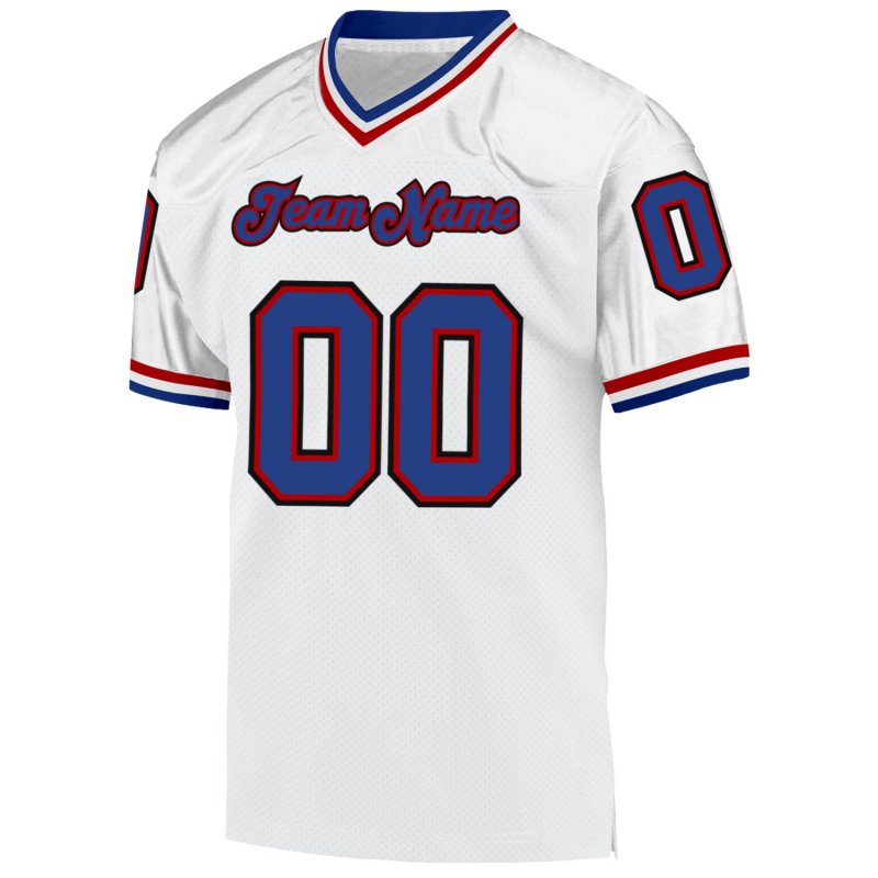 Men's Custom White Royal-Red Mesh Authentic Throwback Football Jersey