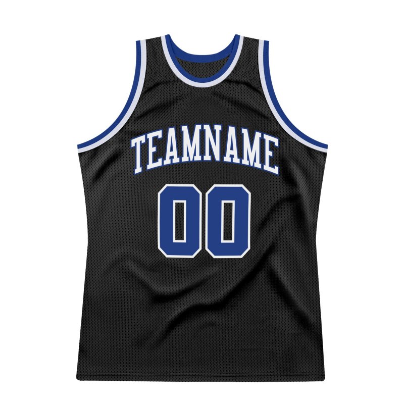 Men's Custom Black Royal-White Authentic Throwback Basketball Jersey