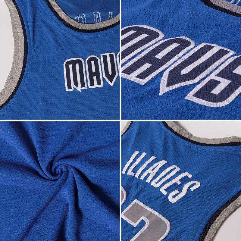 Men's Custom Blue White-Kelly Green Authentic Throwback Basketball Jersey