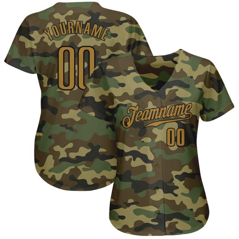 Men's Custom Camo Old Gold-Black Authentic Baseball Jersey