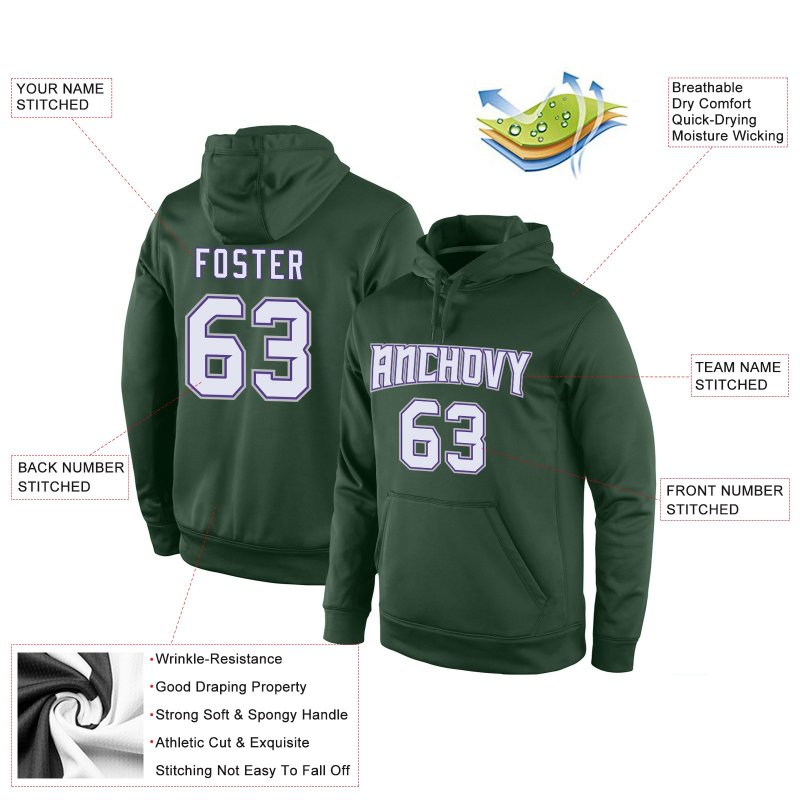 Men's Custom Stitched Green White-Purple Sports Pullover Sweatshirt Hoodie