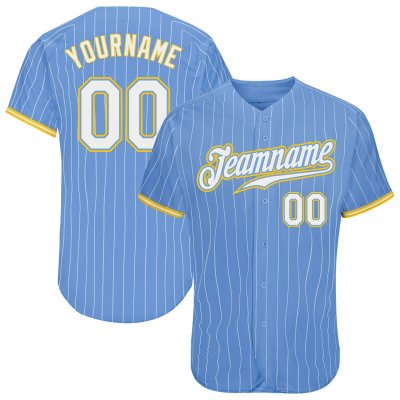 Men's Custom Light Blue White Pinstripe White-Gold Authentic Baseball Jersey