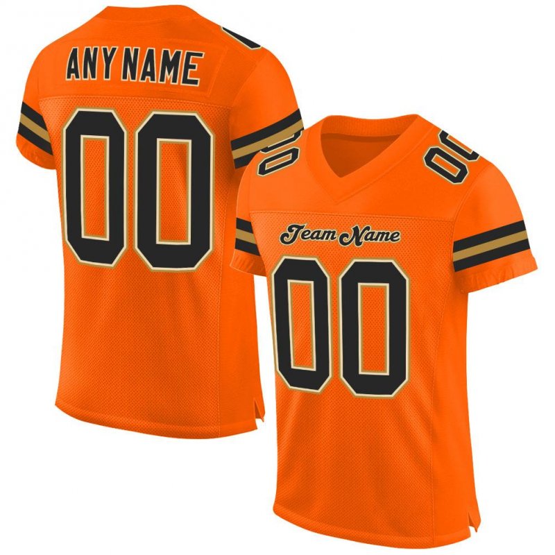 Men's Custom Orange Black-Old Gold Mesh Authentic Football Jersey