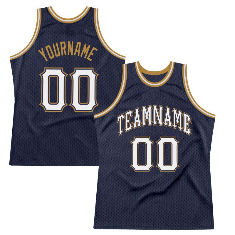 Men's Custom Navy White-Old Gold Authentic Throwback Basketball Jersey