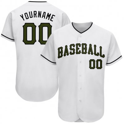 Men's Custom White Olive-Black Authentic Memorial Day Baseball Jersey