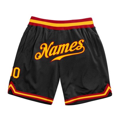 Men's Custom Black Gold-Red Authentic Throwback Basketball Shorts