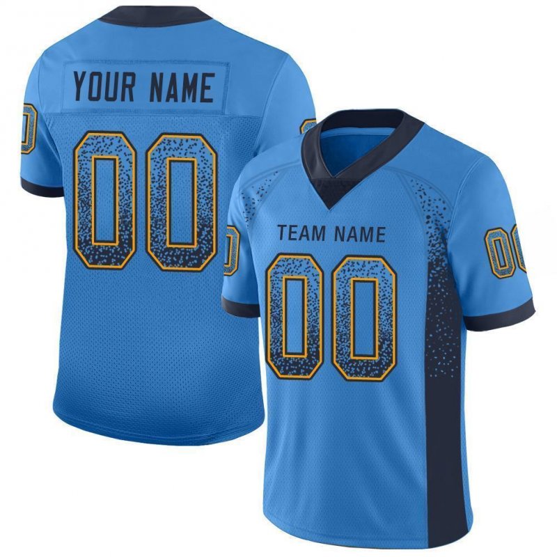 Men's Custom Powder Blue Navy-Gold Mesh Drift Fashion Football Jersey