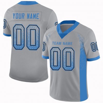 Men's Custom Light Gray Powder Blue-Black Mesh Drift Fashion Football Jersey