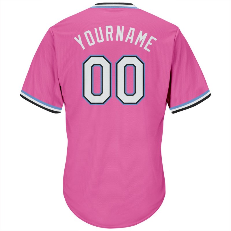 Men's Custom Pink White-Light Blue Authentic Throwback Rib-Knit Baseball Jersey Shirt