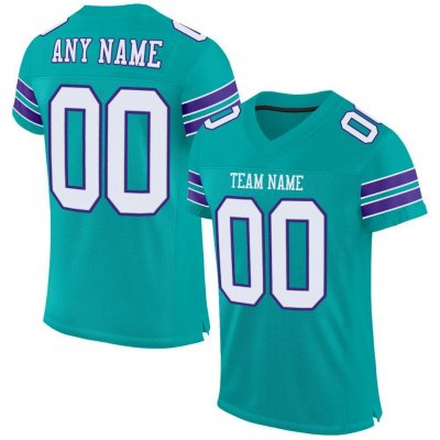 Men's Custom Aqua White-Purple Mesh Authentic Football Jersey