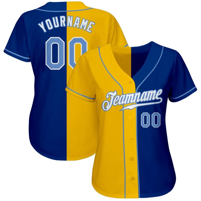 Men's Custom Royal Light Blue-Gold Authentic Split Fashion Baseball Jersey