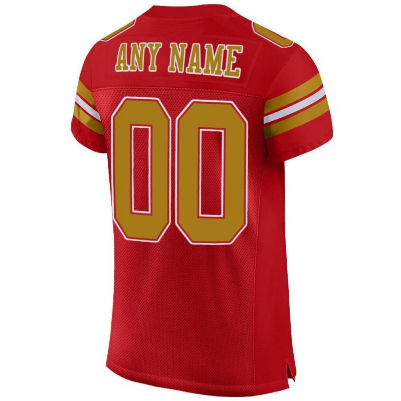 Men's Custom Red Old Gold-White Mesh Authentic Football Jersey