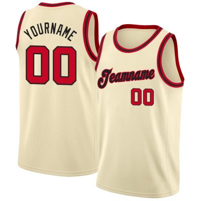 Men's Custom Cream Red-Black Round Neck Rib-Knit Basketball Jersey