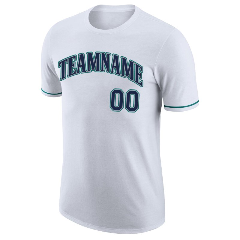 Men's Custom White Navy-Aqua Performance T-Shirt