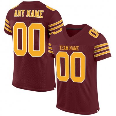 Men's Custom Burgundy Gold-White Mesh Authentic Football Jersey