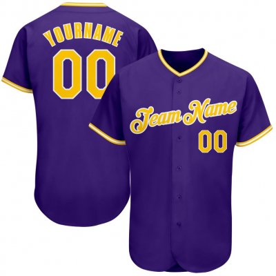 Men's Custom Purple Gold-White Authentic Baseball Jersey