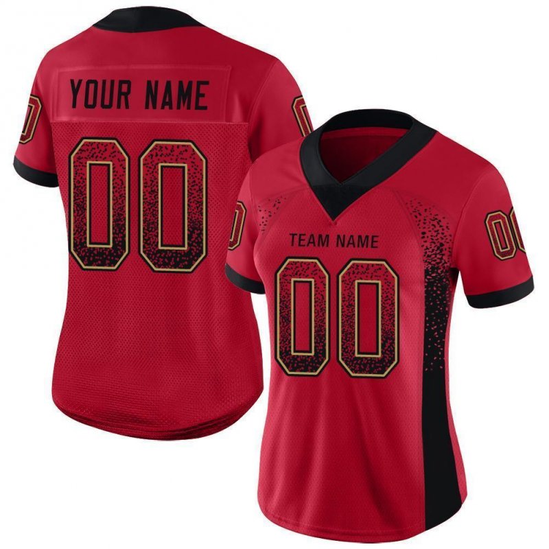 Men's Custom Red Black-Old Gold Mesh Drift Fashion Football Jersey