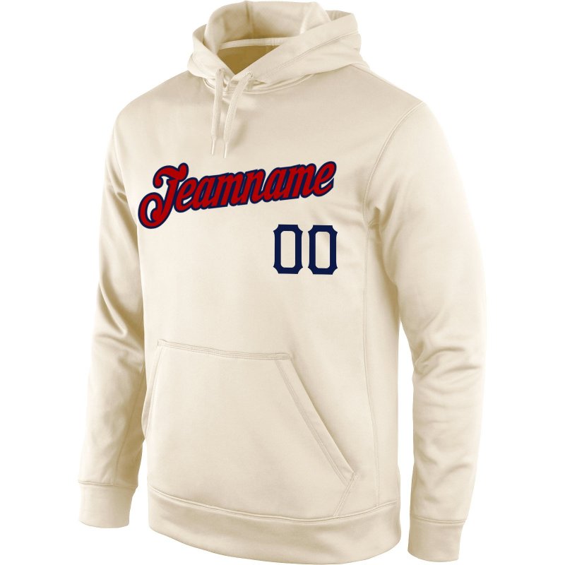 Men's Custom Stitched Cream Red-Navy Sports Pullover Sweatshirt Hoodie