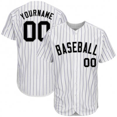 Men's Custom White Purple Pinstripe Black-Gray Authentic Baseball Jersey