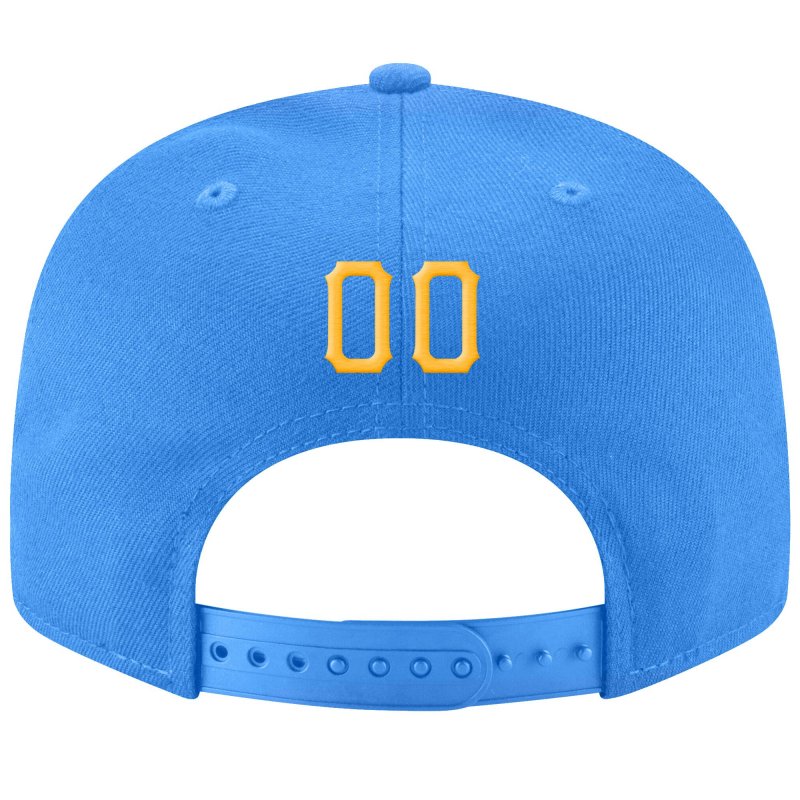 Custom Powder Blue Gold-White Stitched Adjustable Snapback Hat