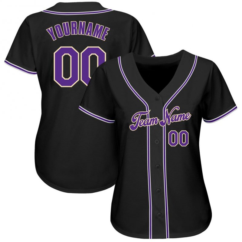 Men's Custom Black Purple-White Authentic Baseball Jersey