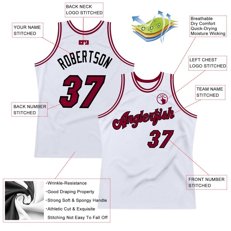 Men's Custom White Maroon-Black Authentic Throwback Basketball Jersey