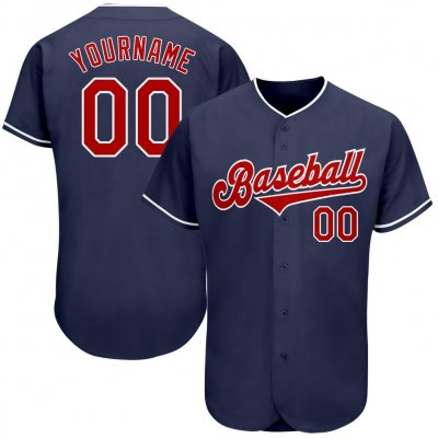 Men's Custom Navy Red-White Authentic Baseball Jersey