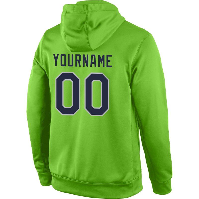 Men's Custom Stitched Neon Green Navy-Gray Sports Pullover Sweatshirt Hoodie