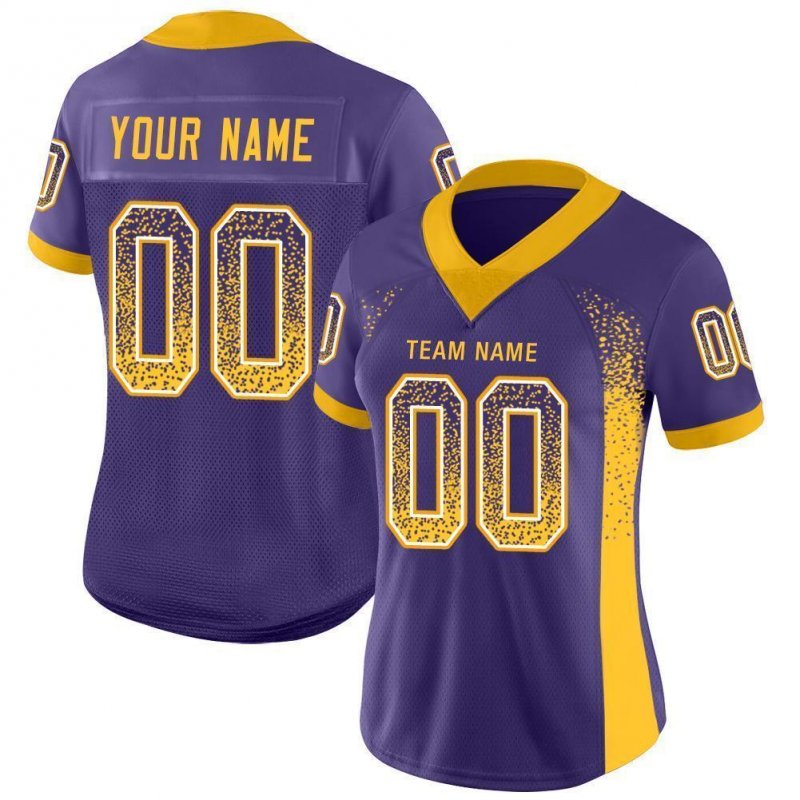 Men's Custom Purple Gold-White Mesh Drift Fashion Football Jersey