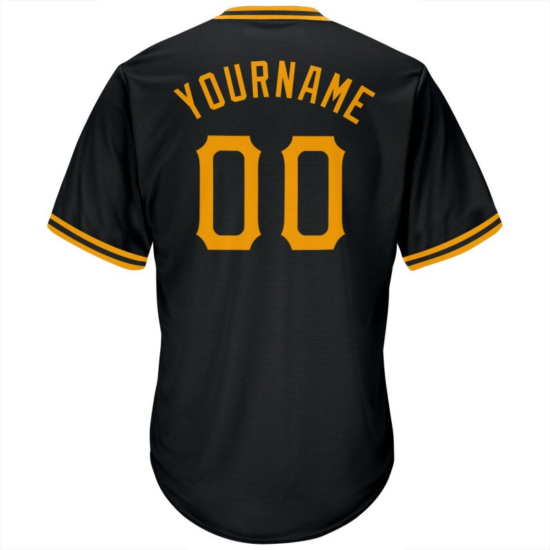 Men's Custom Black Gold Authentic Throwback Rib-Knit Baseball Jersey Shirt