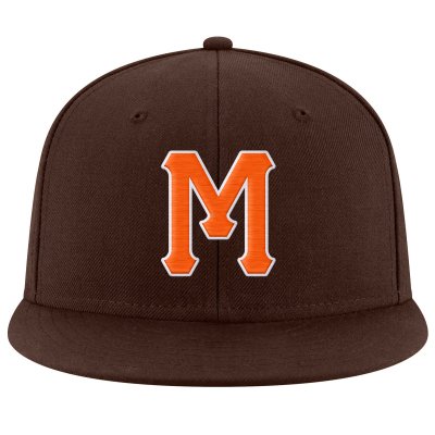 Custom Brown Orange-White Stitched Adjustable Snapback Hat