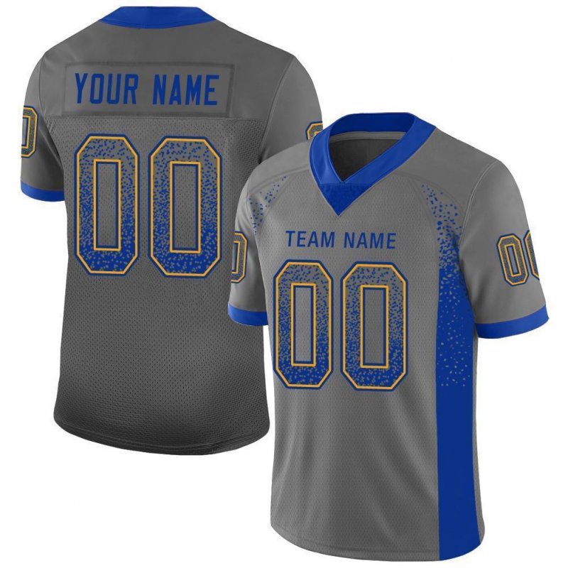 Men's Custom Gray Royal-Gold Mesh Drift Fashion Football Jersey