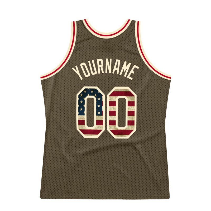 Men's Custom Olive Vintage USA Flag-Cream Authentic Throwback Basketball Jersey