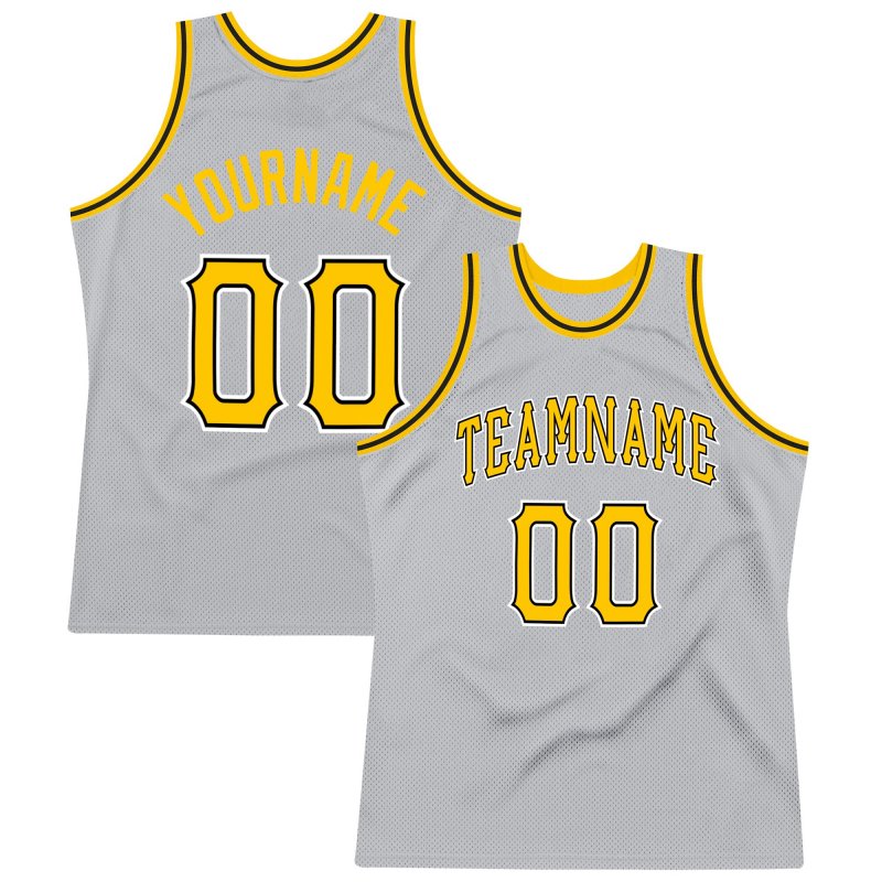 Men's Custom Silver Gray Gold-Black Authentic Throwback Basketball Jersey