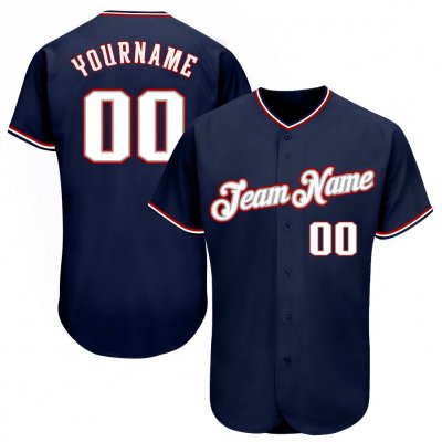 Men's Custom Navy White-Red Authentic Baseball Jersey