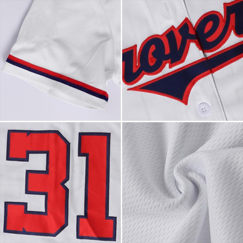 Men's Custom White Red-Navy Authentic Baseball Jersey