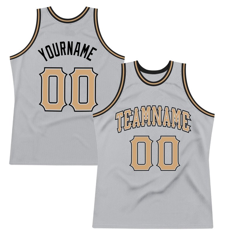 Men's Custom Silver Gray Old Gold-Black Authentic Throwback Basketball Jersey