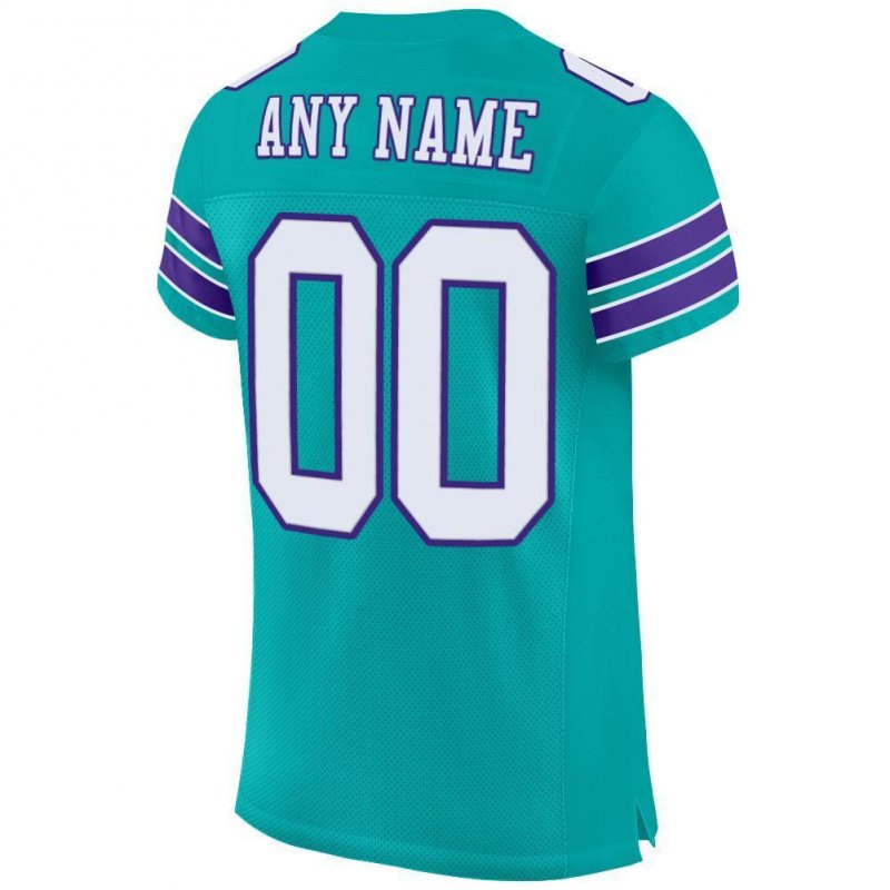 Men's Custom Aqua White-Purple Mesh Authentic Football Jersey