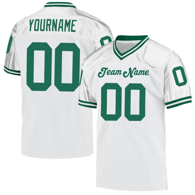 Men's Custom White Kelly Green Mesh Authentic Throwback Football Jersey