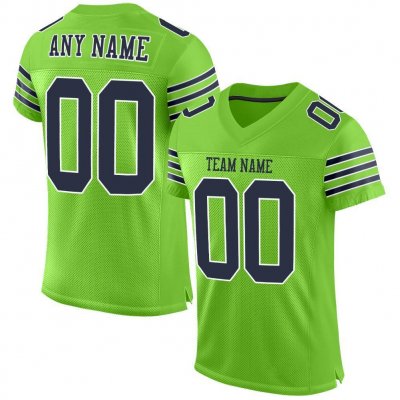 Men's Custom Neon Green Navy-White Mesh Authentic Football Jersey