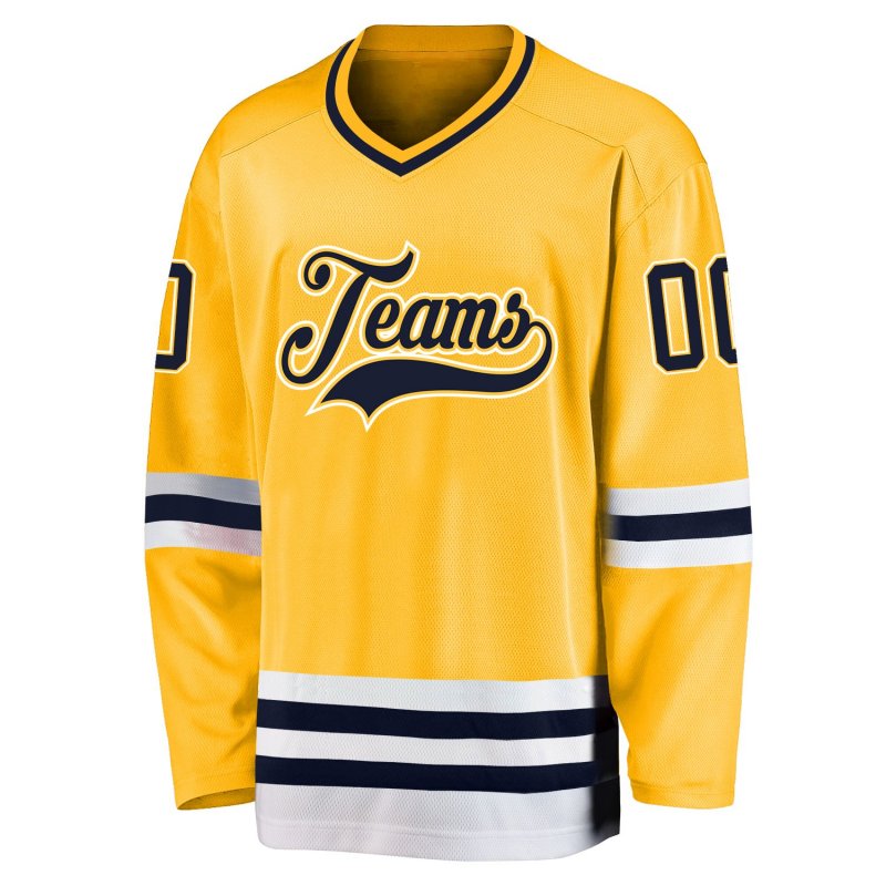 Men's Custom Gold Navy-White Hockey Jersey