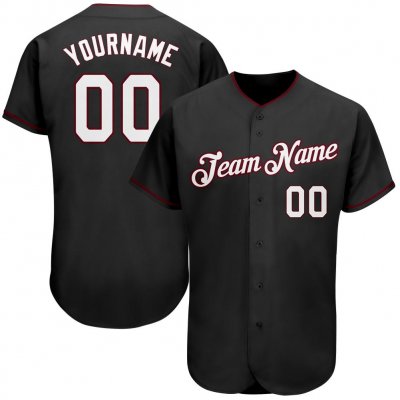 Men's Custom Black White-Crimson Authentic Baseball Jersey