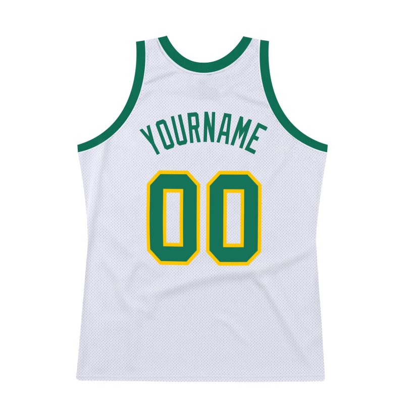 Men's Custom White Kelly Green-Gold Authentic Throwback Basketball Jersey