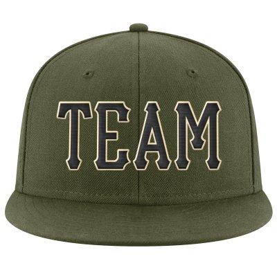 Custom Olive Black-Cream Stitched Adjustable Snapback Hat